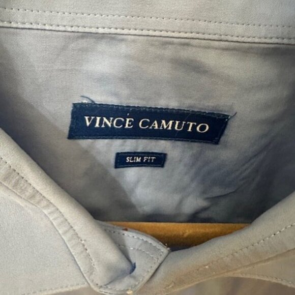 Vince Camuto Men's Shirt 17.5 32/33 Slim Fit Long Sleeve Blue Button Down Cotton - Picture 2 of 4